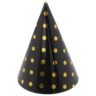 Колпаки, Конфетти, Черный/Золото, Металлик, 16 см, 6 шт. в упак. 