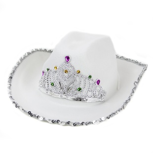 Шляпа, Кантри Гламур, с пайетками и короной, фетр, Белый, 56-58 разм., 1 шт. 