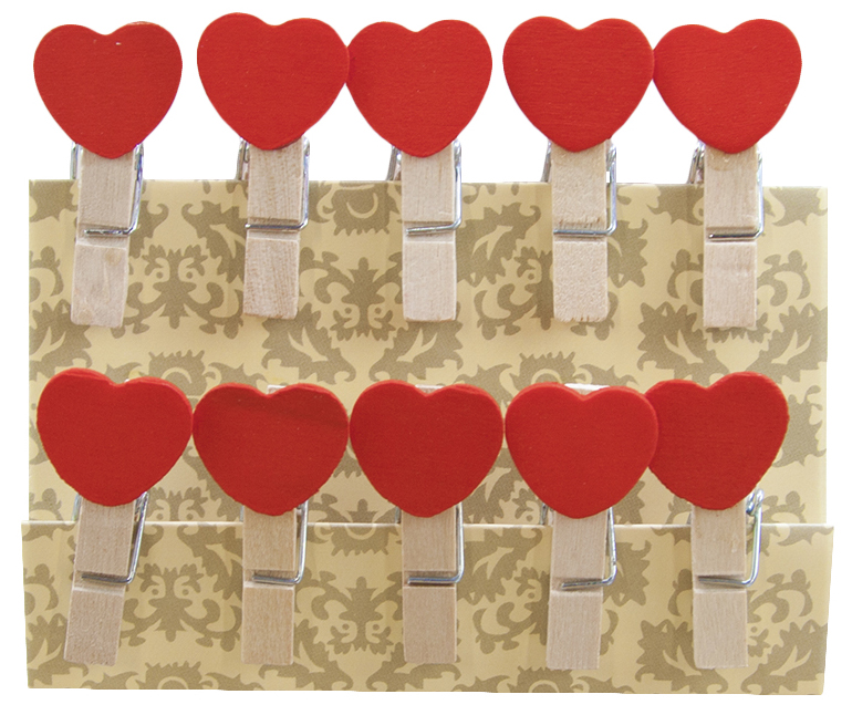 Декоративные прищепки, Сердечки, 3,5 см. Красный, 10 шт.