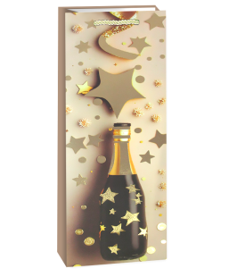 Пакет подарочный для вина, 210гр, Праздничные искры, Дизайн №2, Металлик, 35*12*9 см, 1 шт.